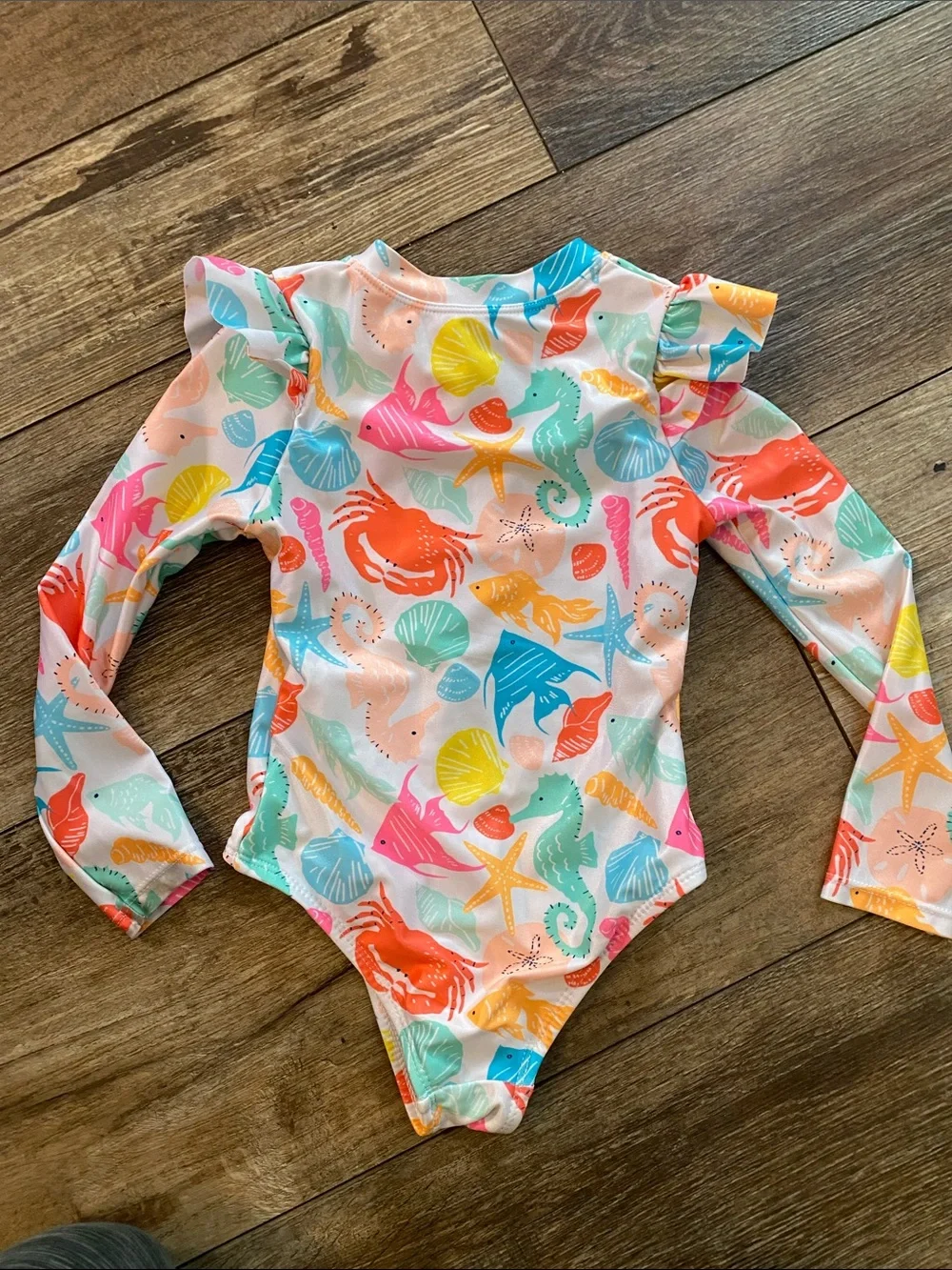 wonder nation Girls Long Sleeve One-Piece Swimsuit – Multicolor Sea Life